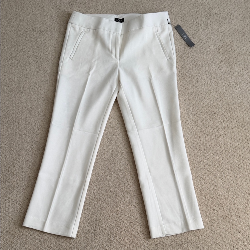 LOFT White Cropped Straight Dress Pants